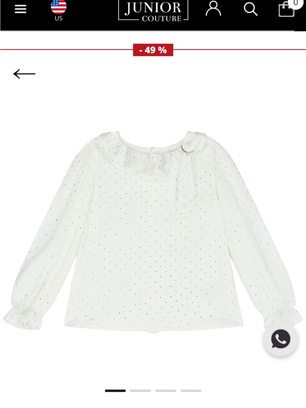 White Ruffle-Neck Blouse with Gold Dot Accent